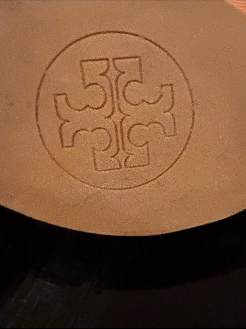 Tory Burch Cognac Leather Logo Wedge Slides